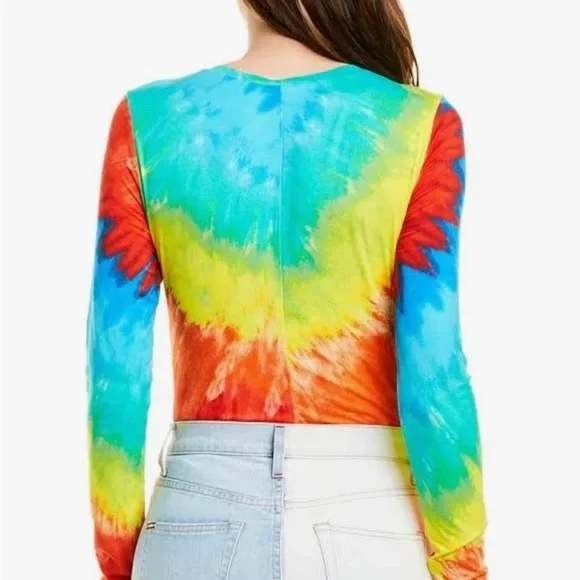 Alice + Olivia Delaina Cropped Top Rainbow Tie Dye Long Sleeve L Festival Rave - Picture 3 of 8